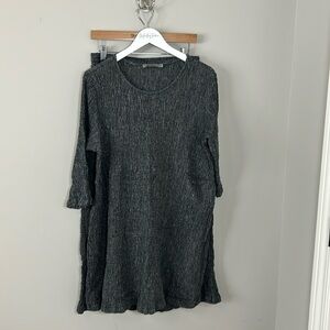 Beau Jours SET Top and Wide Leg Pant Linen Gray Crinkle Lagenlook Boxy Sz XL